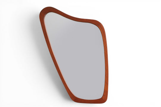 ATOMIC ASYMMETRICAL TEAK FRAMED WALL MIRROR
