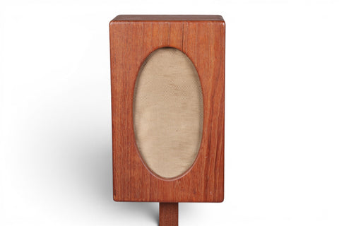 Detail of teak speaker enclosure and tripod base — 1950s Danish mid century modern