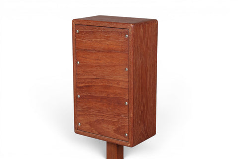 Tripod base detail of 1950s Danish teak floor speaker — atomic age mid century