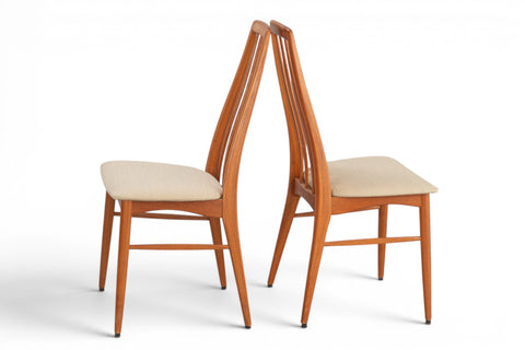 Upholstered seat detail on Niels Koefoed Eva dining chair in teak — Danish modern 1960s