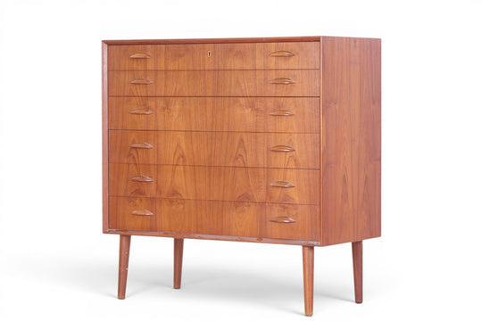 JOHANNES SORTH ORANGE SLICE SIX DRAWER HIGHBOY DRESSER IN TEAK