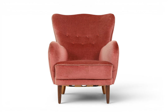 1930s DANISH LOUNGE CHAIR IN ORIGINAL ROSE VELOUR