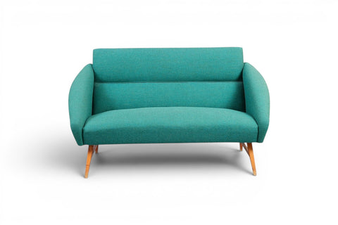 Side profile of Svante Skogh Model 120 beech loveseat — Ruda Snickeri Sweden 1955