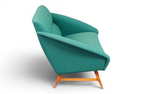 Front view of Svante Skogh Model 120 Swedish loveseat in wool upholstery 1950s