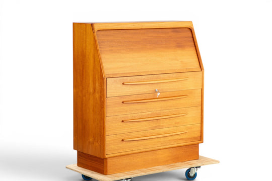 TAMBOUR ROLL-TOP TEAK SECRETARY DESK BY BERNHARD PEDERSEN + SØN