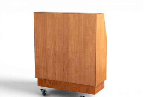 Interior compartment detail on Bernhard Pedersen teak roll-top secretary desk 1970s