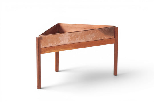 1960s DANISH PLANT STAND IN TEAK + COPPER