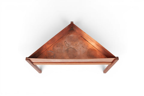 Side view of 1960s Danish teak and copper plant stand