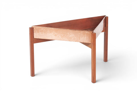 Copper and teak detail on 1960s Danish plant stand — mid century modern
