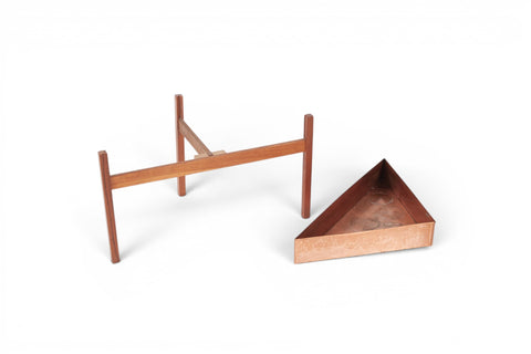 Top view of 1960s Danish teak and copper plant stand