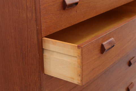 Søborg Møbler label on Børge Mogensen 1950s Danish teak and oak highboy dresser