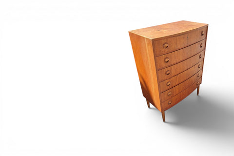 Kai Kristiansen bow front teak highboy dresser — 1960s Danish mid century modern storage