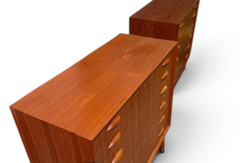 Nexø Møbelfabrik label on Johannes Sorth 1960s Danish teak dresser