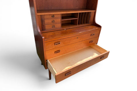 Teak shelving detail on Johannes Sorth bookcase secretary desk Denmark 1960s
