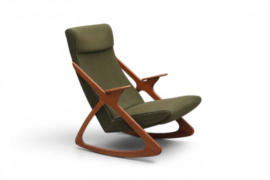 RARE DANISH MODERN ATOMIC HIGHBACK TEAK ROCKING CHAIR