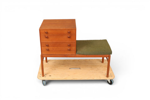 Teak frame detail on Casino telephone bench by Sven Engström and Gunnar Myrstrand