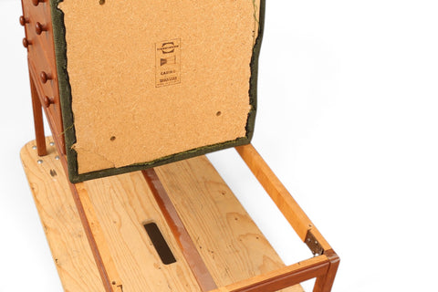 Tingströms label on Casino teak telephone bench by Sven Engström and Gunnar Myrstrand