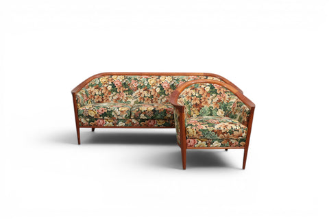 Teak frame and cushion detail on Bertil Fridhagen Aristokrat sofa — Swedish mid century