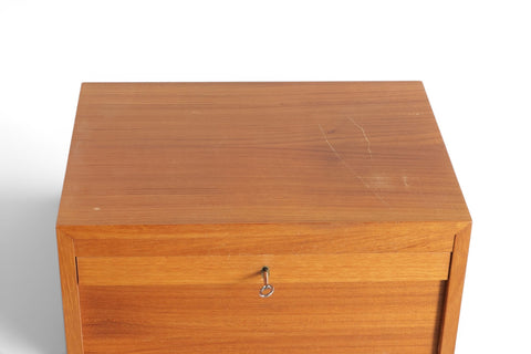 Teak joinery detail on 1960s Danish modern file cabinet