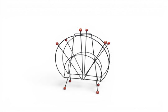 1950s ATOMIC MAGAZINE RACK IN STEEL + WOOD