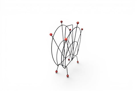 Top view of 1950s Danish atomic steel and wood magazine rack