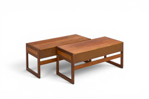 detail of teak grain and hardware - 1960s Swedish mid century teak wall cabinet pair