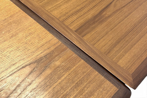 detail of walnut edge trim - 1950s Danish mid century teak dining table