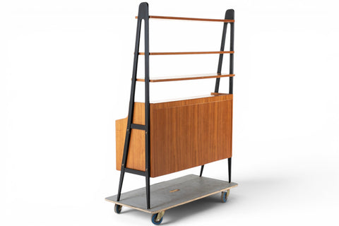 detail of blackened gable - 1960s Swedish mid century teak bookcase