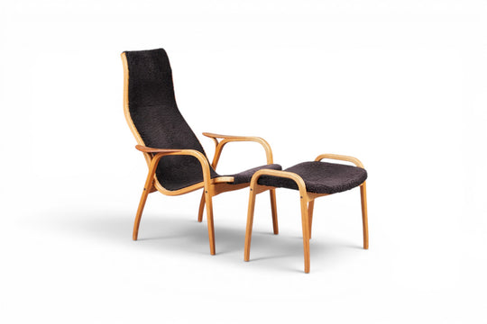 YNGVE EKSTRÖM LAMINO LOUNGE CHAIR AND OTTOMAN IN OAK + SHEEPSKIN BY SWEDESE