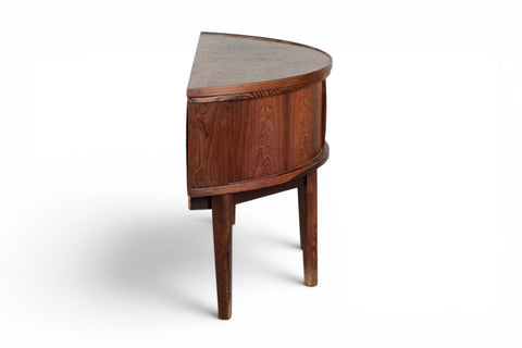 Tambour door mechanism close-up on rosewood cabinet - 1960s 1970s Denmark mid century modern