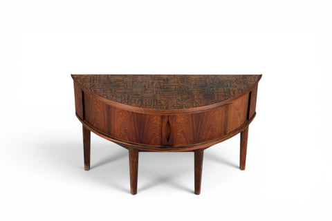 Hall cabinet side profile showing rosewood grain - 1960s 1970s Denmark mid century modern