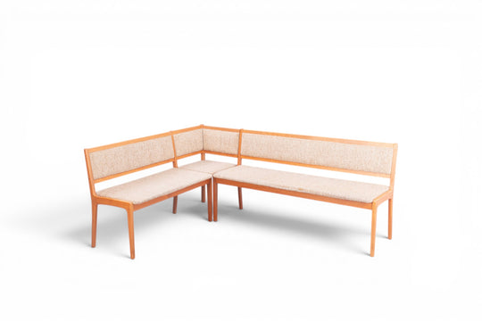 DANISH TWO PIECE CORNER DINING BENCH IN TEAK + WOOL