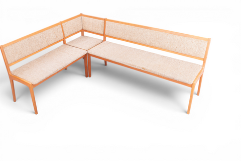 Corner dining bench wool seat detail - 1970s Denmark mid century modern