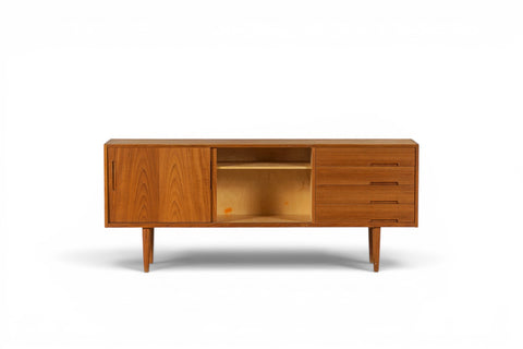 Teak sideboard leg and base detail - 1960s Swedish mid century