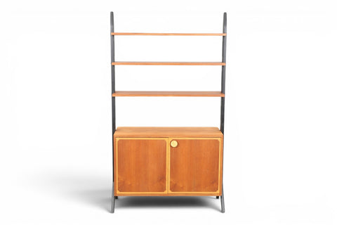 Teak bookcase side profile black lacquer panel - 1950s Swedish mid century modern