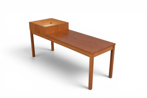 Swedish teak telephone bench angled view - 1950s-60s mid century modern
