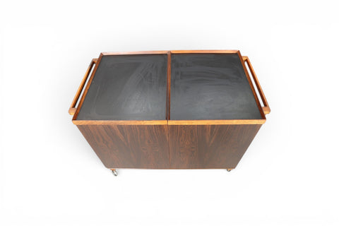 Niels Erik Glasdam Jensen rosewood bar cart side profile - 1960s Danish mid century modern