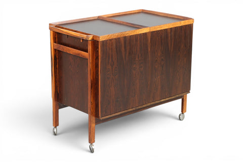 Niels Erik Glasdam Jensen rosewood bar cart full room setting view - 1960s Danish mid century modern
