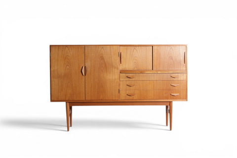 Teak sideboard full view with mirrored doors - 1960s Danish mid century modern