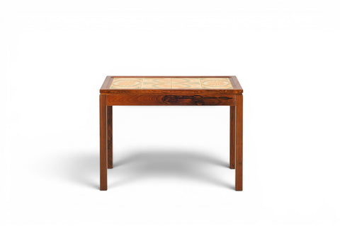 Danish modern rosewood side table with ceramic tile top, angled view - 1960s-70s Danish mid century modern