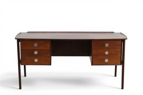 Side angle of rosewood desk showing grain detail - 1960s Denmark mid century modern