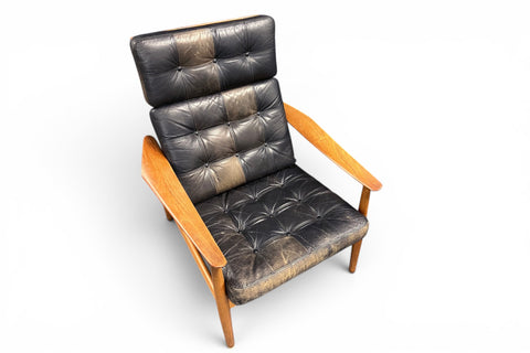 Matching ottoman for FD 164 armchair - 1960s teak leather