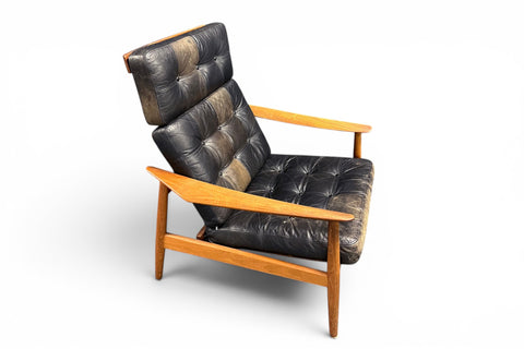 Ottoman detail showing leather upholstery - 1960s teak leather