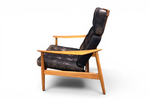 Rear view of armchair frame - 1960s teak leather