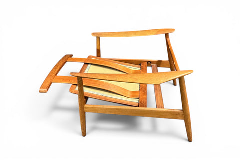 Armrest and frame joinery detail - 1960s teak leather
