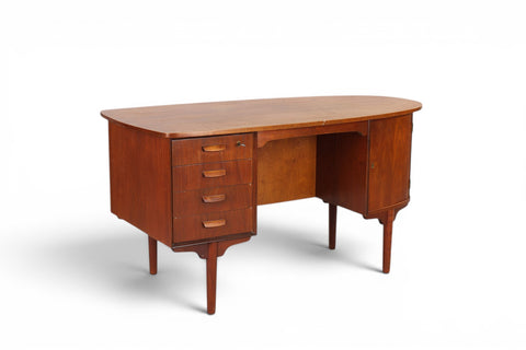 Front view of atomic bullet writing desk in teak - 1950s-60s Danish modern