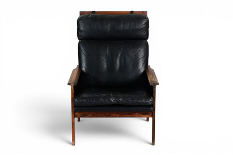 Black leather upholstery and patina detail - 1950s-60s Danish rosewood leather