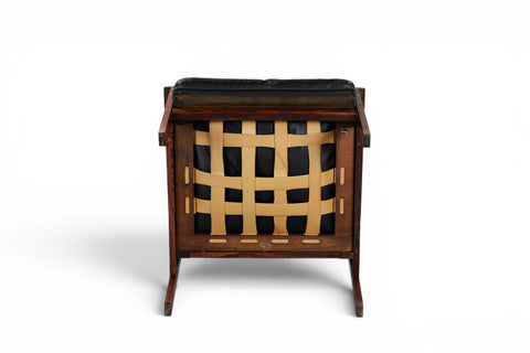 Three-quarter angle of armchair and footstool set - 1950s-60s Danish rosewood leather