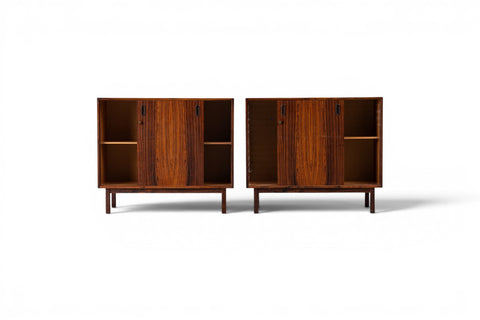Pair of Danish rosewood cupboards, angled view showing grain detail