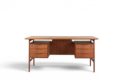 Side profile of Model 75 writing desk showing drop-down door — 1950s Danish modern